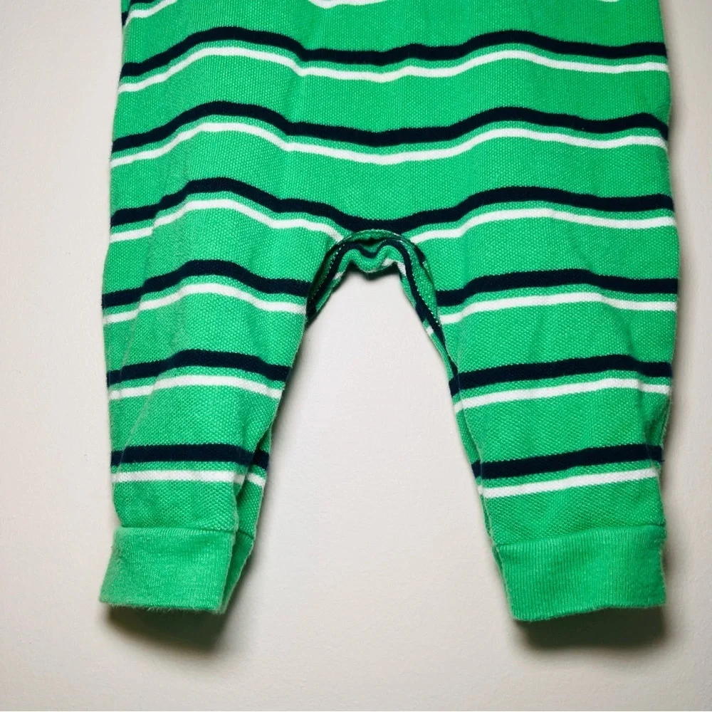 Ralph Lauren Striped Green and White one-piece collared Footie outfit